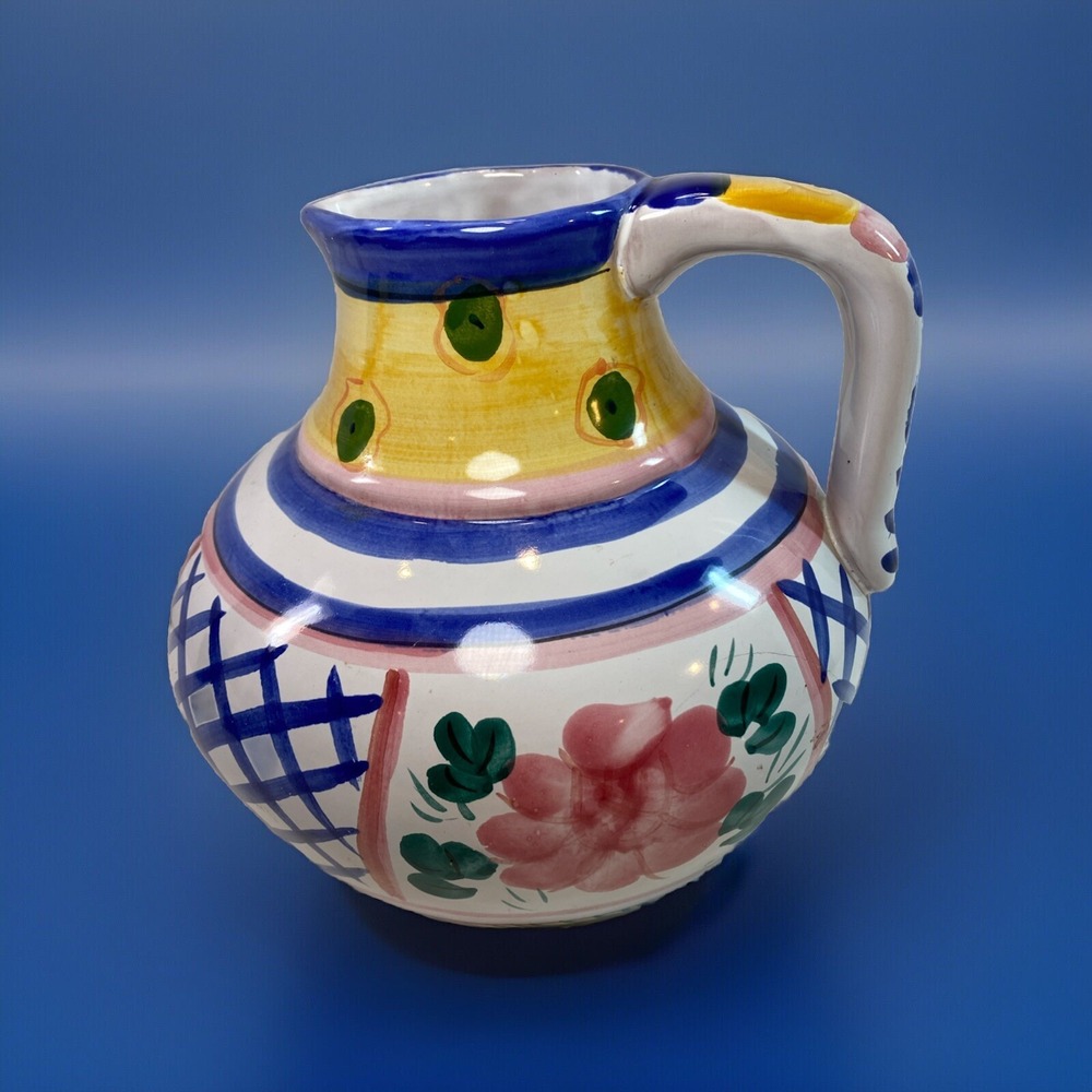 Hand-Painted Italian Ceramic Pitcher - Flowers Abstract Design